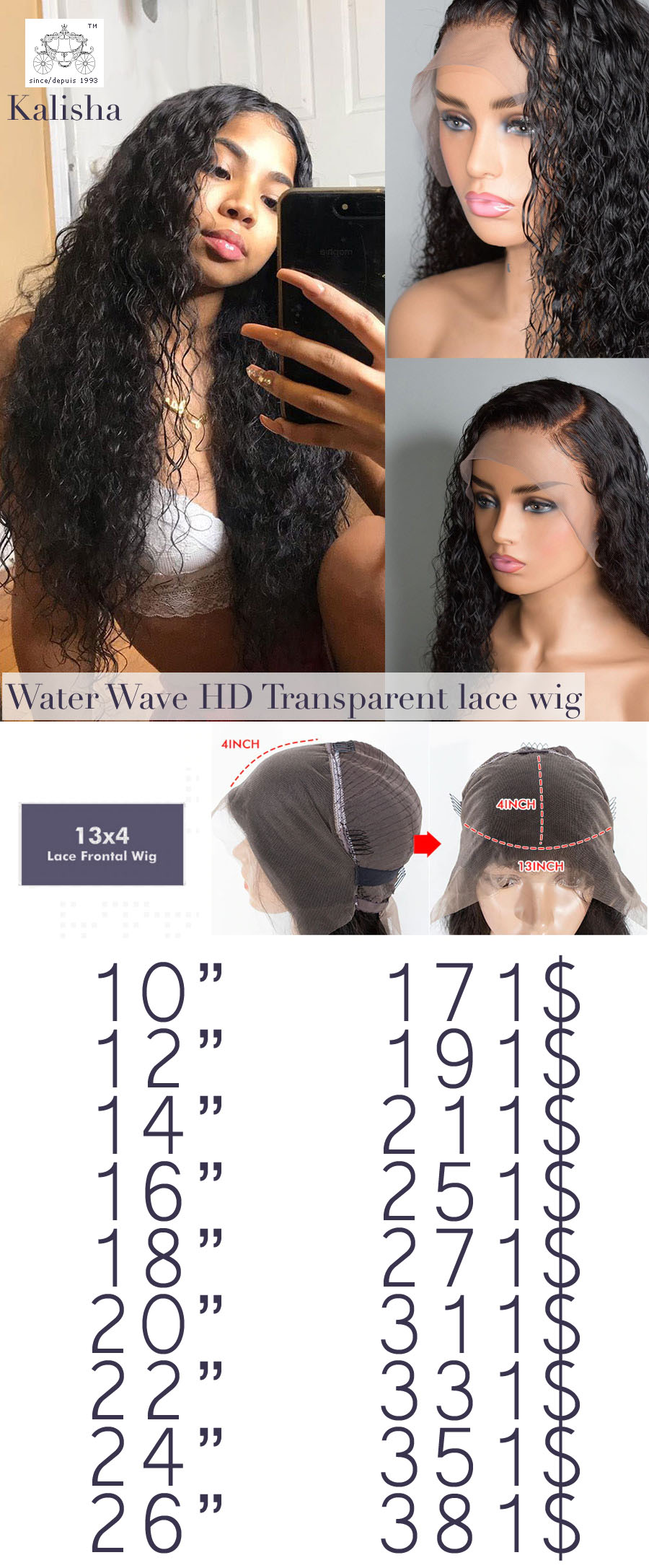 water wave wig human hair transparent hd lace closure baby hair curly hair wig frontal lace